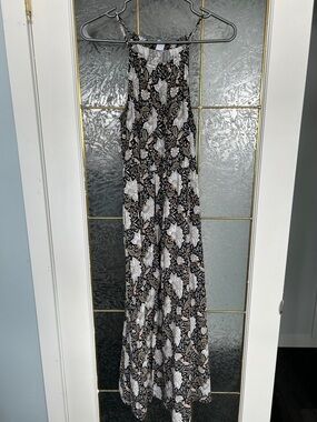 Old Navy Black Floral Halter Maxi Dress